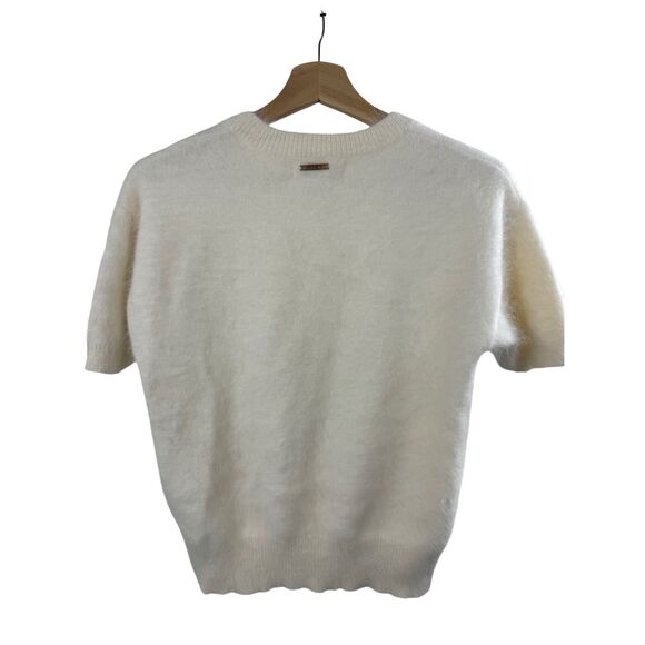 Michael Kors White Short Sleeve Pullover Sweater Size S Rabbit Hair Ribbed Knit - Picture 10 of 10
